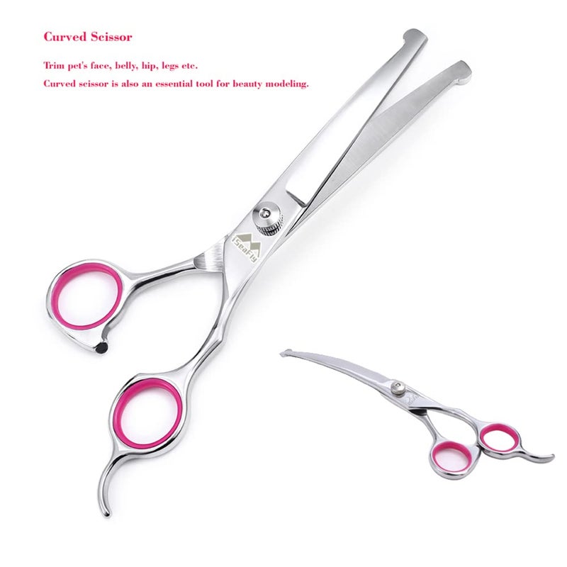 iSeaFly Dog Grooming Kit with Round Tip, 6 in 1 Cat Dog Grooming Scissors, Stainless Steel Pet Grooming Shears for Full Body, Face, Nose, Ear and Paw (pink) - Image 4